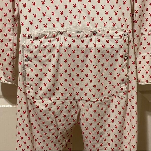 Vintage YTK Playboy Onesie Pajama With Backside Flap Red Cream Size Medium - Picture 6 of 14